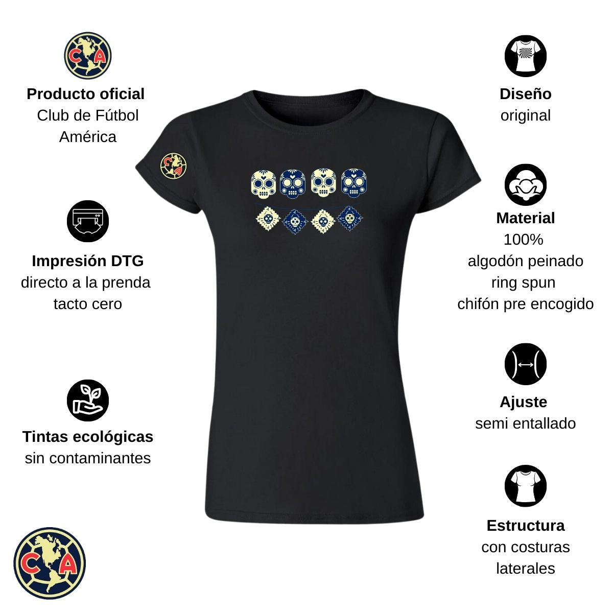 Playera Día de Muertos Mujer América Calavera