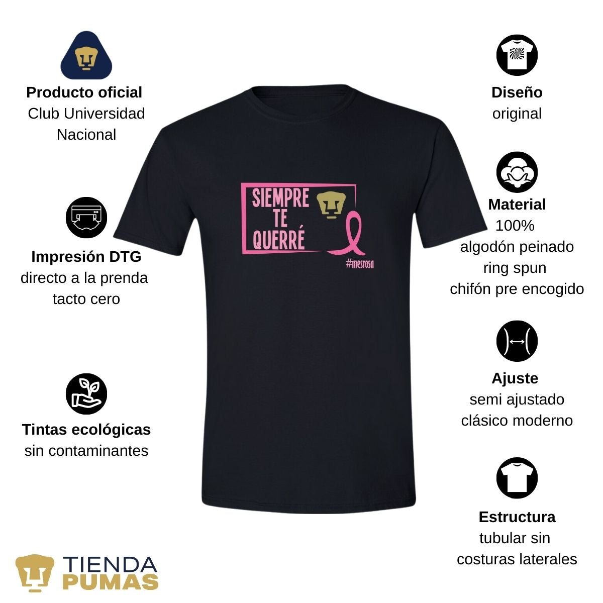 Playera Rosa Deportiva Hombre Pumas UNAM Cáncer Mama