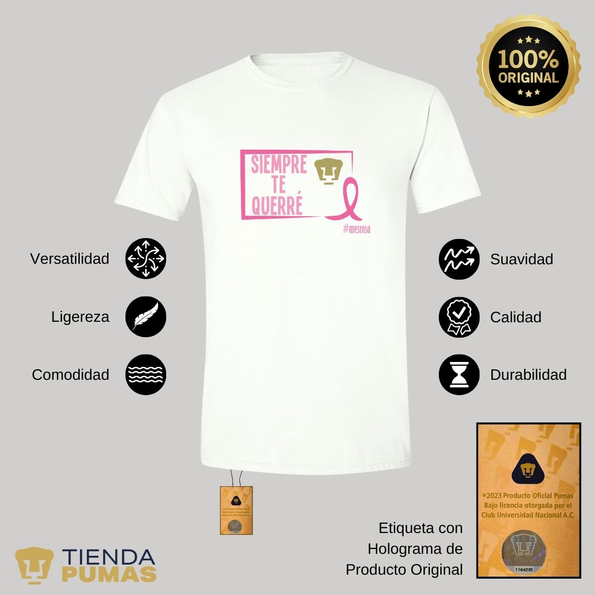 Playera Rosa Hombre Pumas UNAM Cáncer Mama