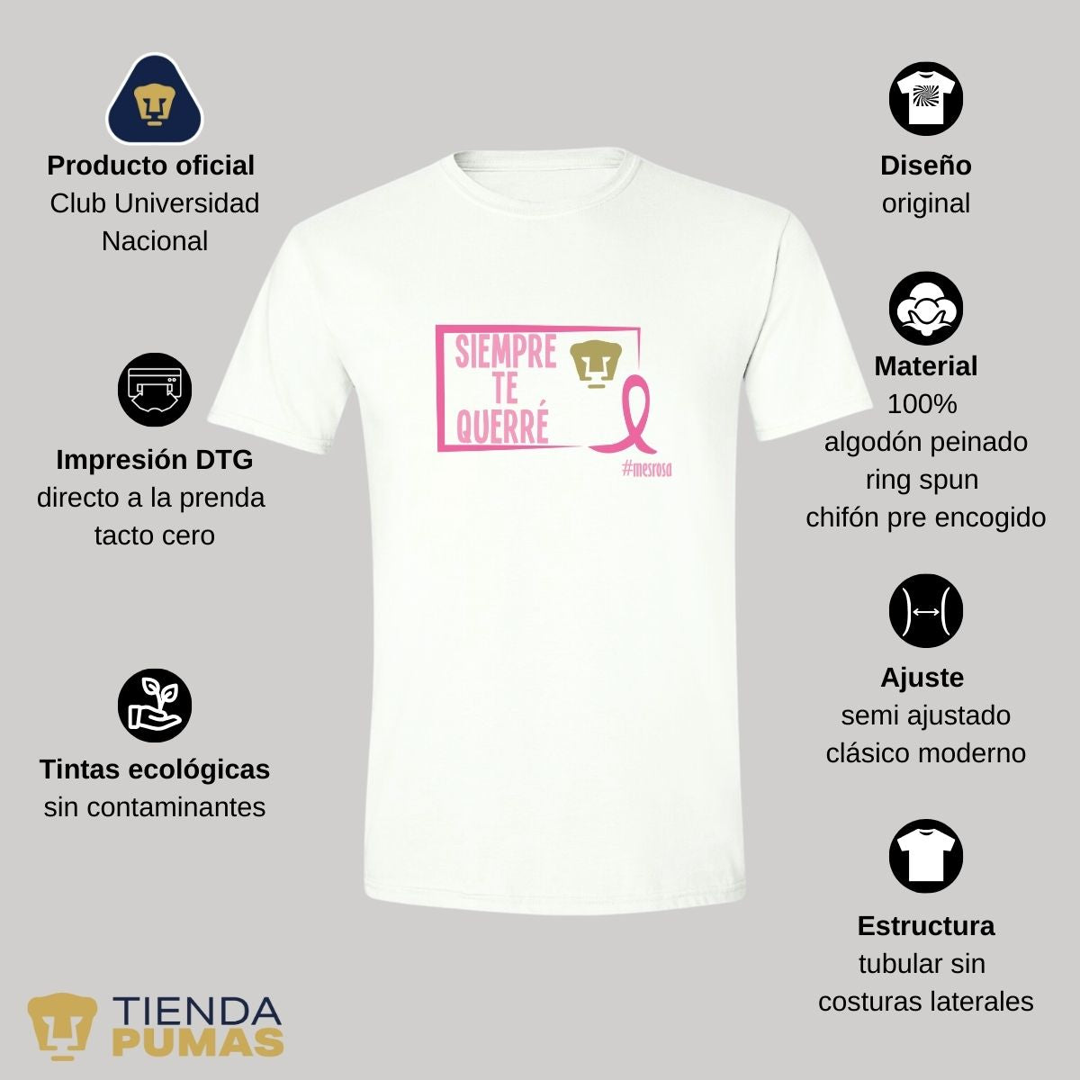 Playera Rosa Hombre Pumas UNAM Cáncer Mama