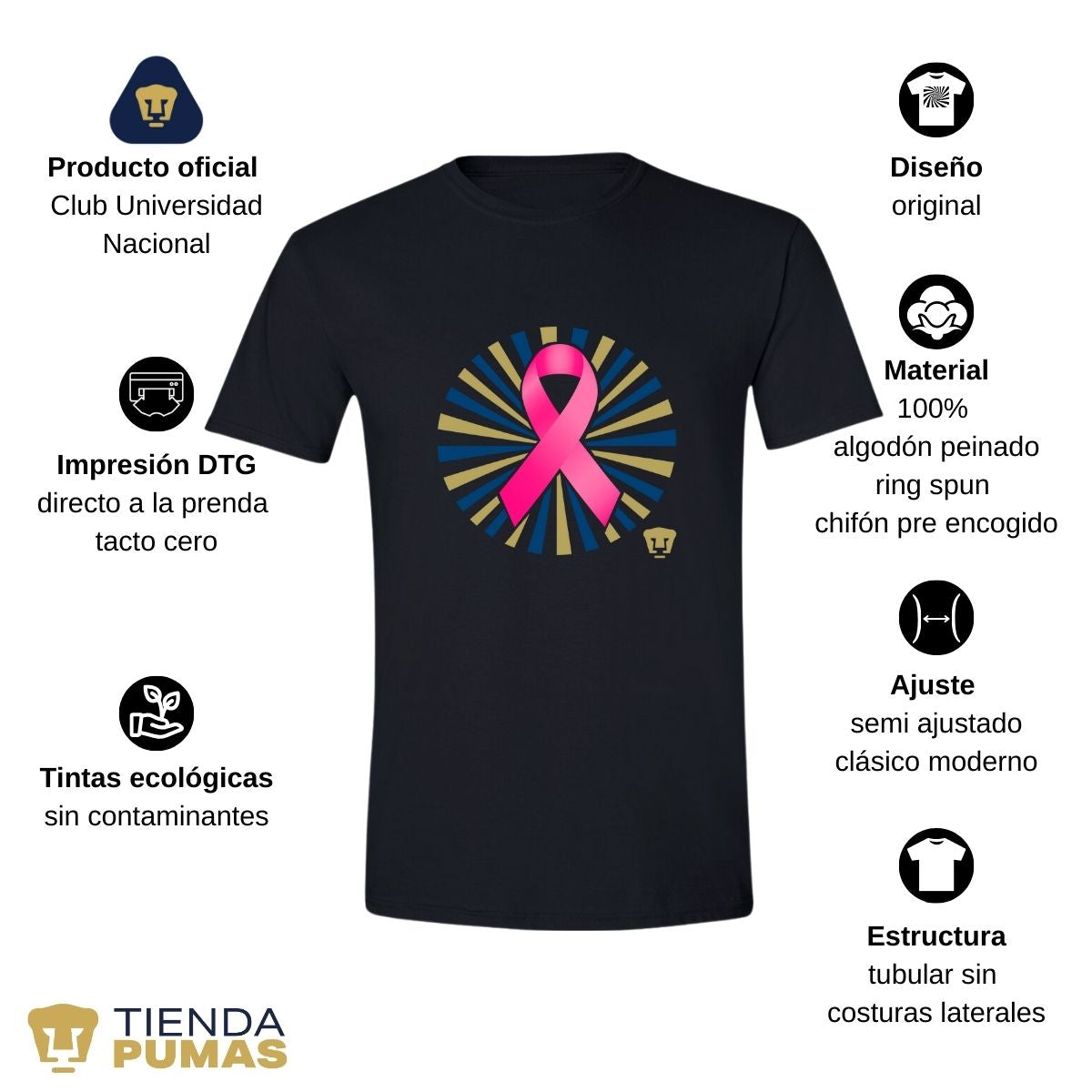 Playera Rosa Cáncer Mama Hombre Pumas UNAM