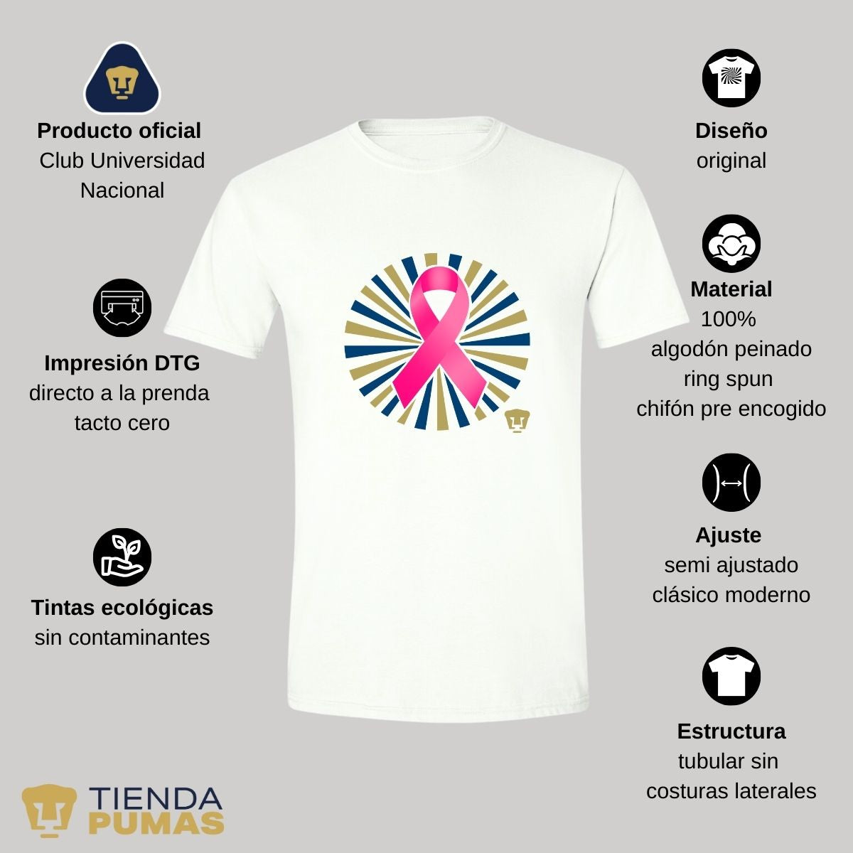 Playera Rosa Cáncer Mama Hombre Pumas UNAM