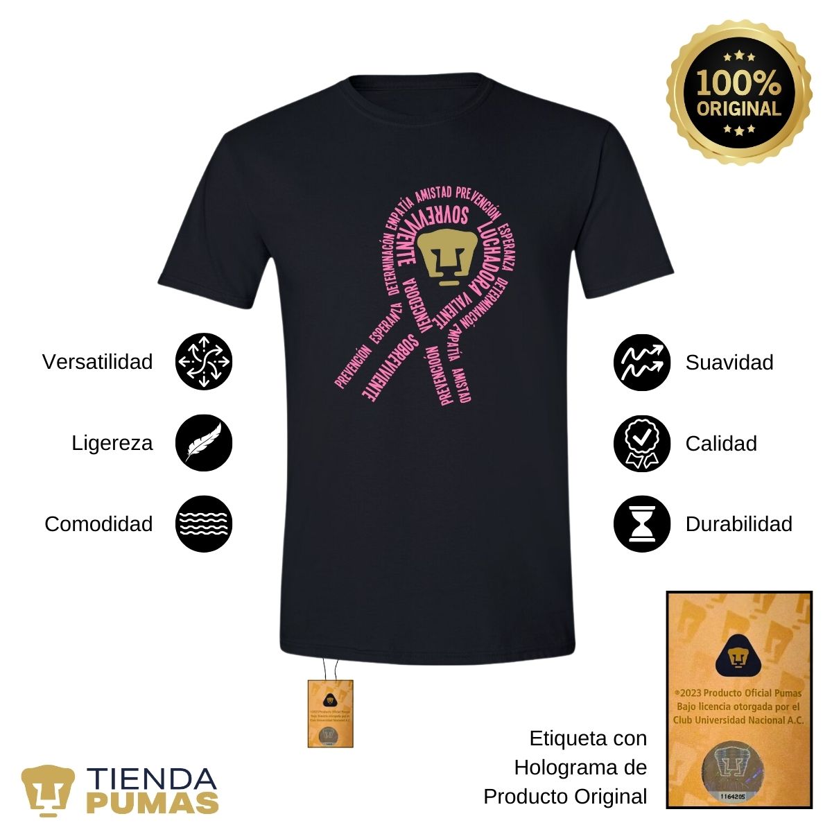 Playera Rosa Deportiva Hombre Cáncer Mama Pumas UNAM