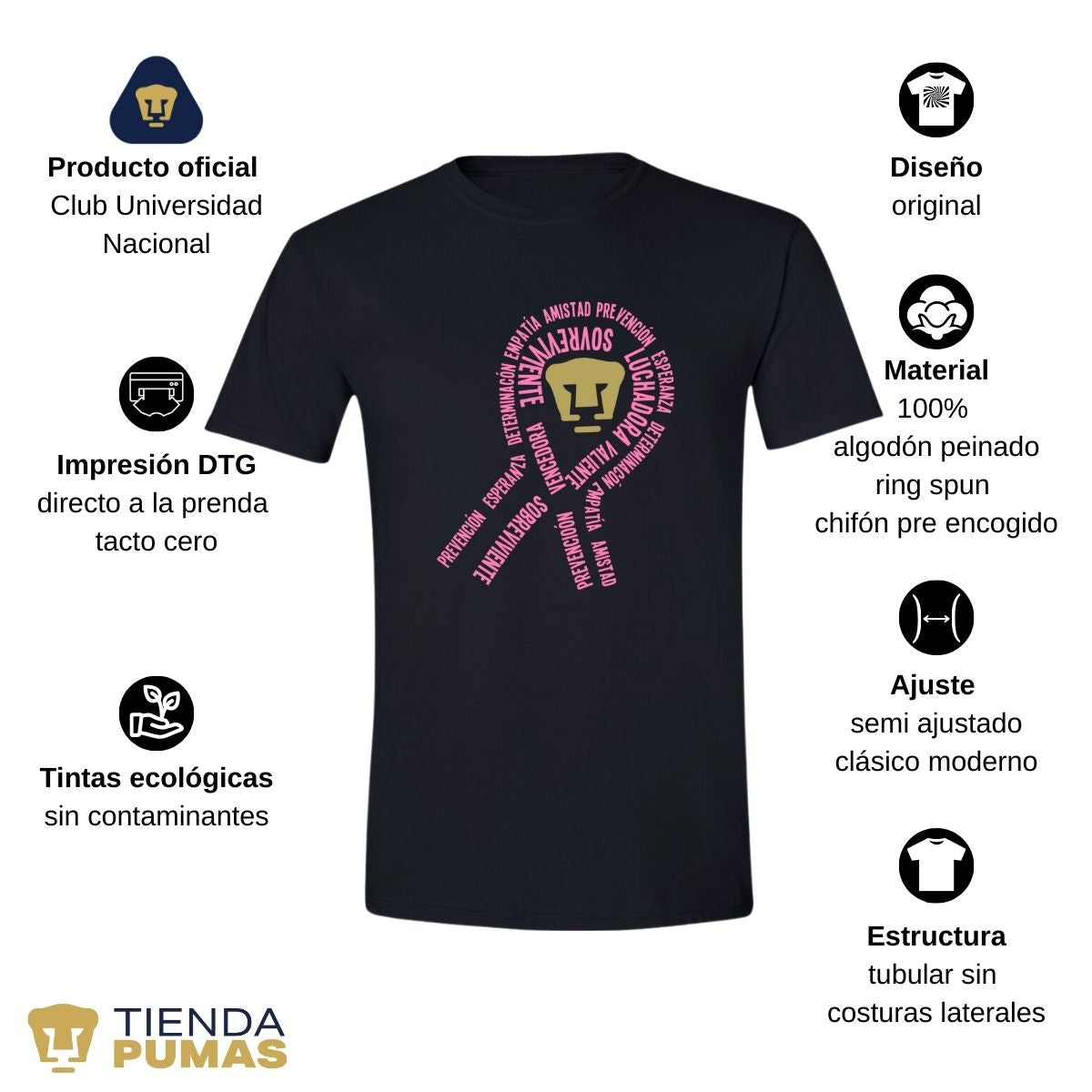 Playera Rosa Deportiva Hombre Cáncer Mama Pumas UNAM