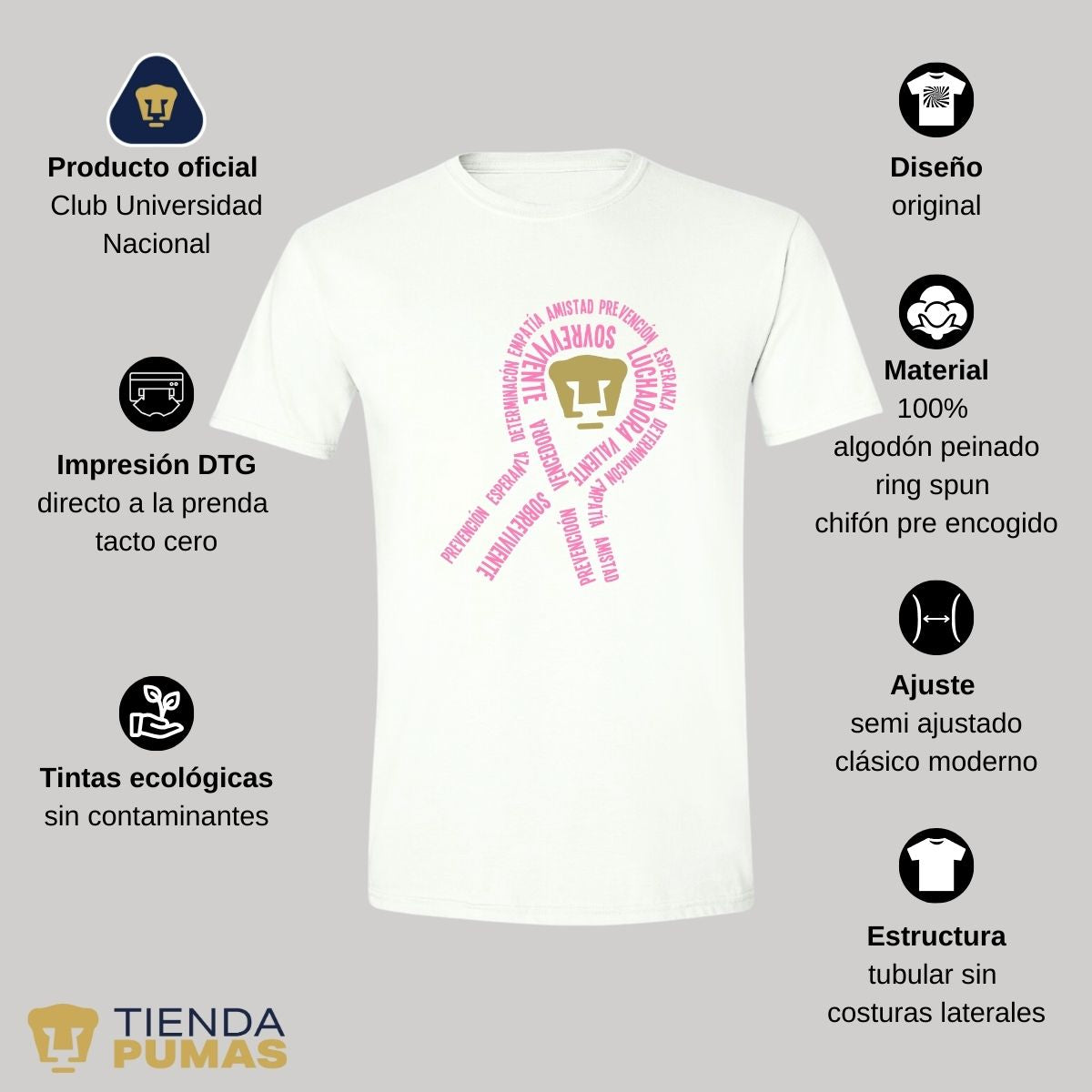 Playera Rosa Deportiva Hombre Cáncer Mama Pumas UNAM