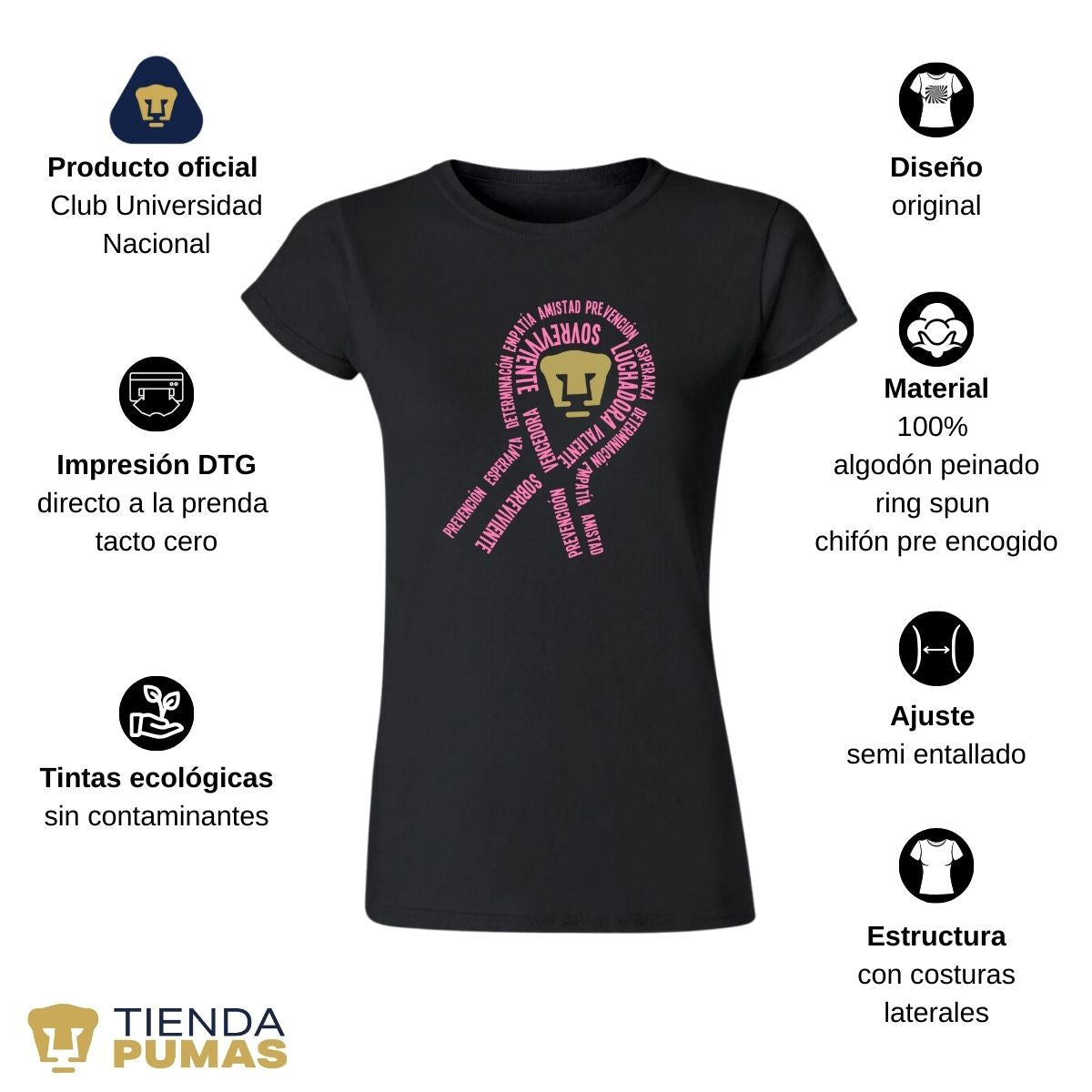 Playera Rosa Mujer Cáncer Mama Pumas UNAM