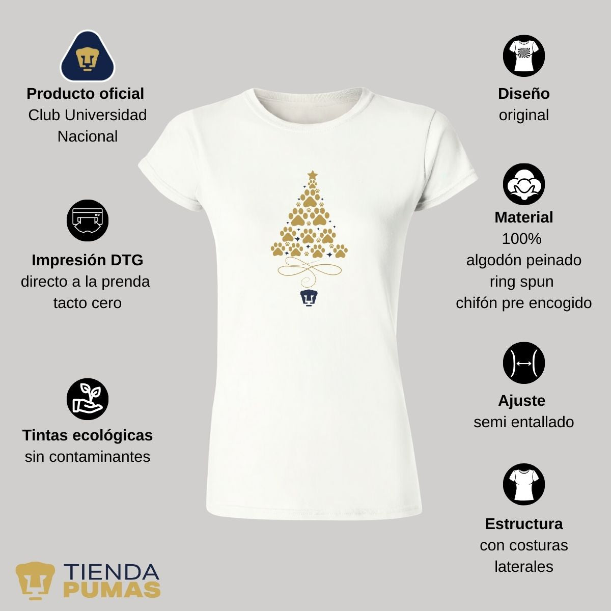 Playera Navideña Mujer Pumas UNAM Árbol