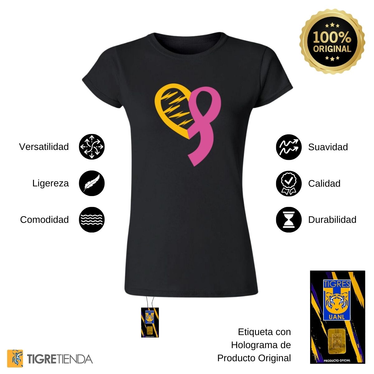 Playera Rosa Mujer Tigres UANL Cáncer Mama