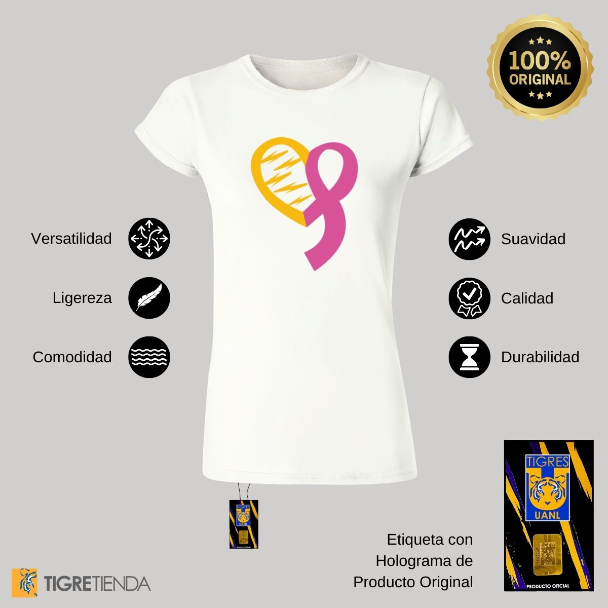 Playera Rosa Mujer Tigres UANL Cáncer Mama