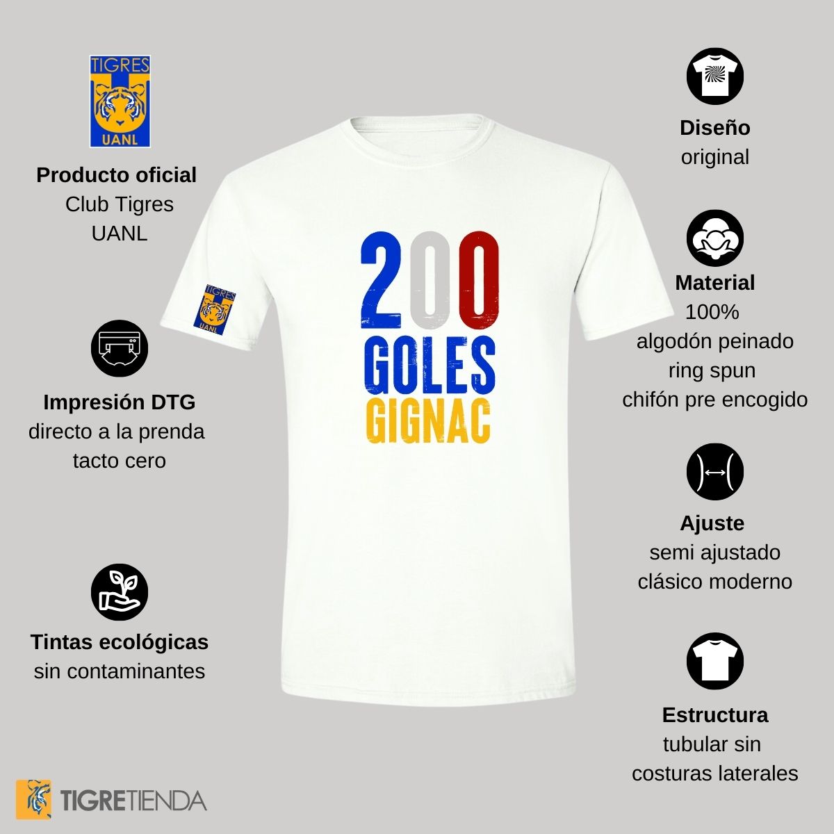 Playera Hombre Tigres UANL 200 goles Gignac