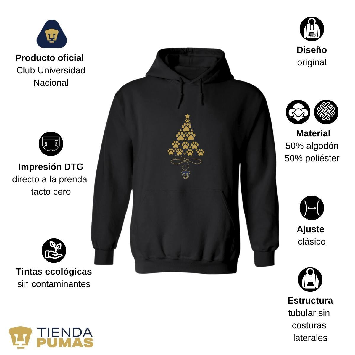 Sudadera Hombre Hoodie  Pumas UNAM Árbol Navidad