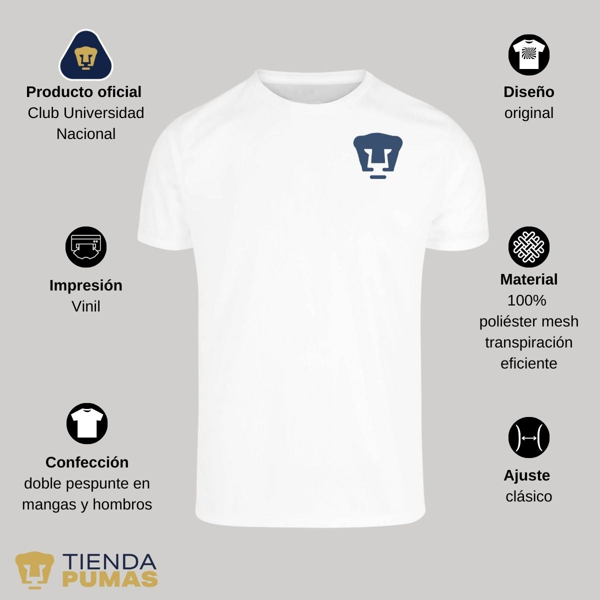 Playera transpirable Hombre Pumas UNAM Logo Azul Vinil