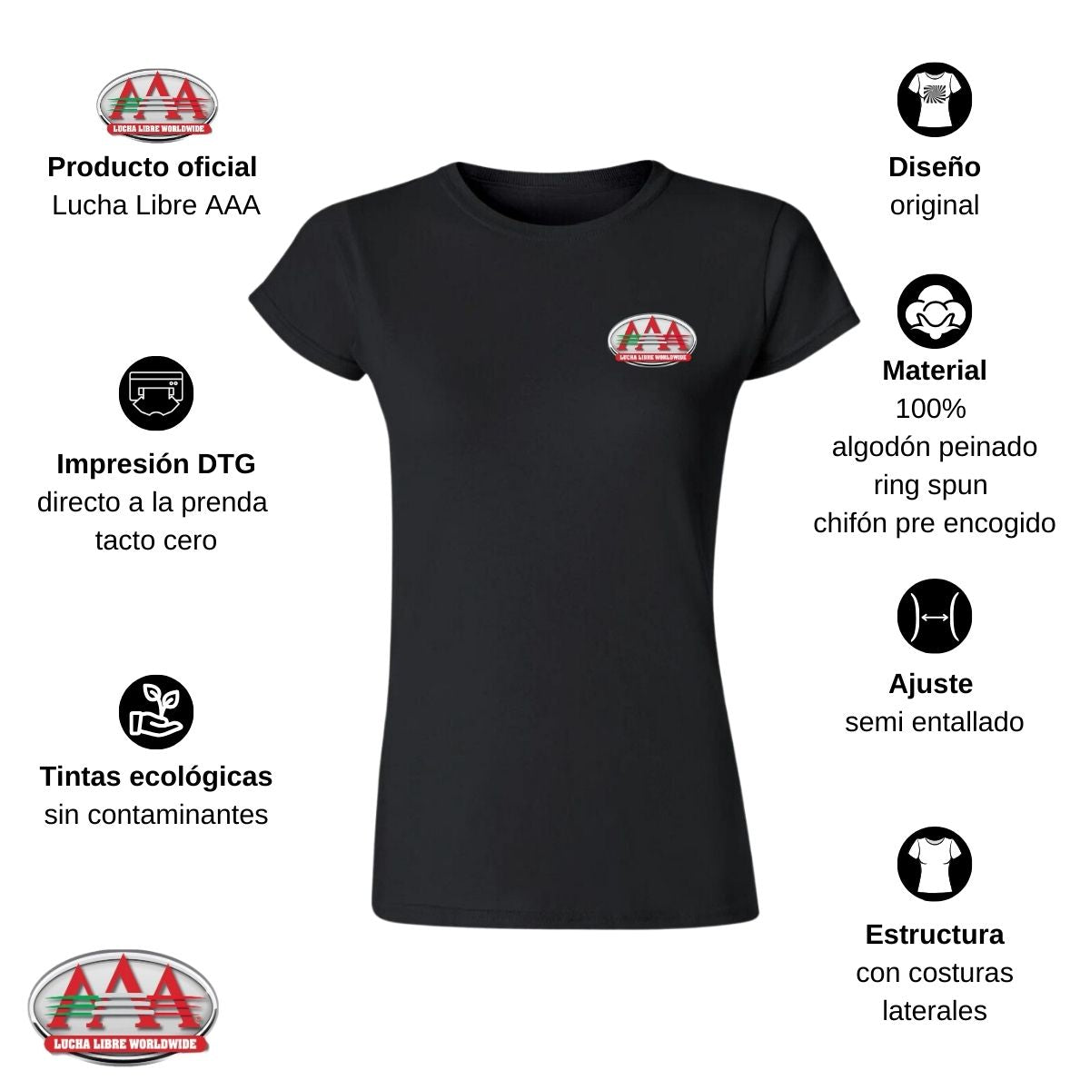 Playera Día de Muertos Mujer Lucha Libre AAA Logo