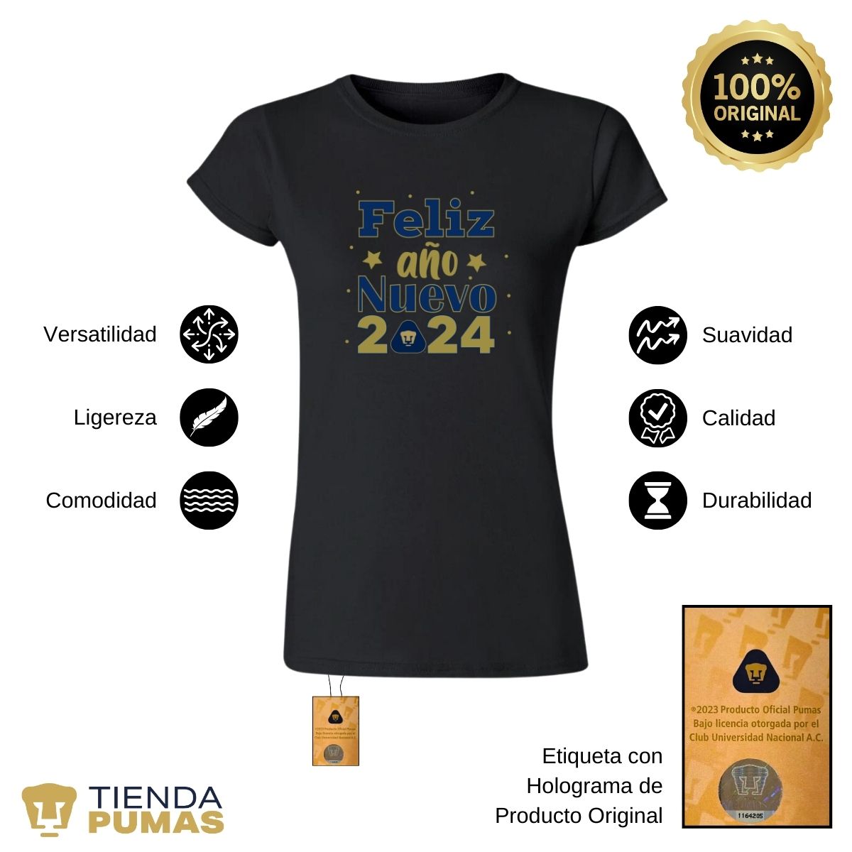 Playera Navideña Mujer Pumas UNAM Feliz Año Nuevo