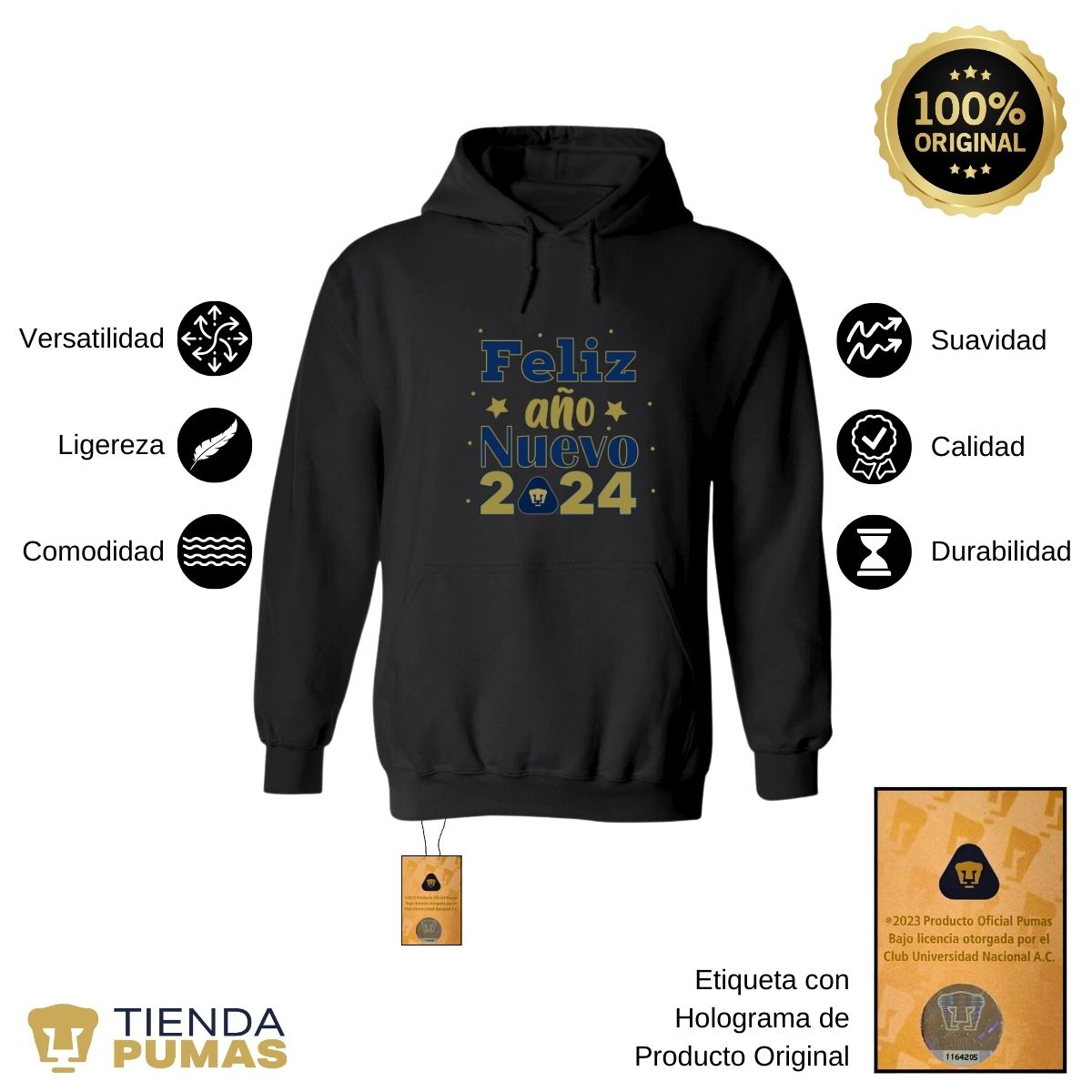 Sudadera Para Mujer Hoodie Pumas UNAM Feliz Año Nuevo