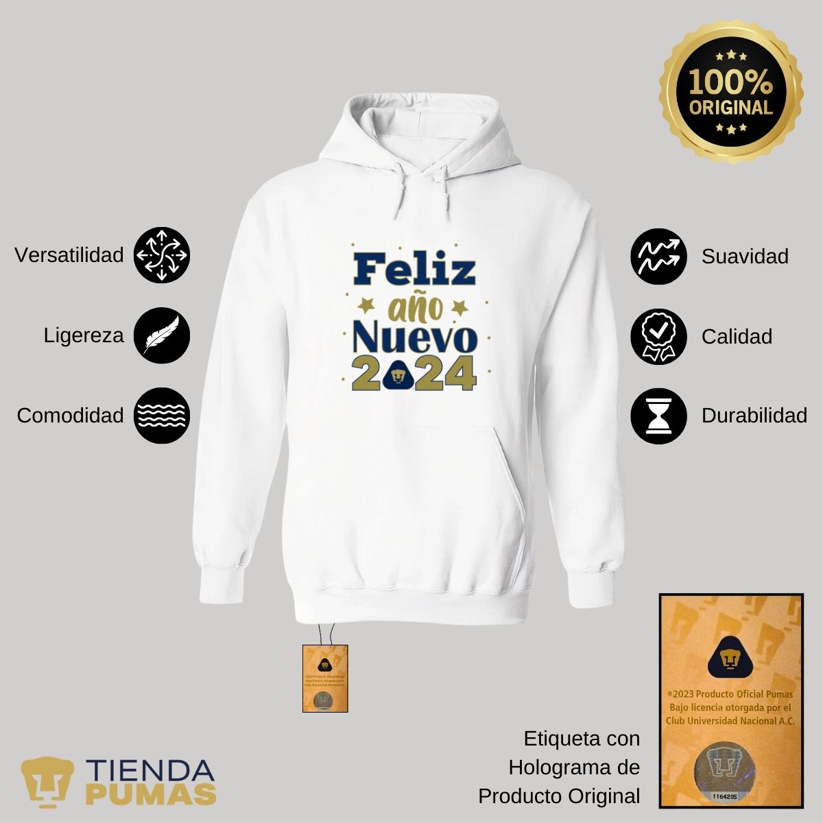 Sudadera Para Mujer Hoodie Pumas UNAM Feliz Año Nuevo