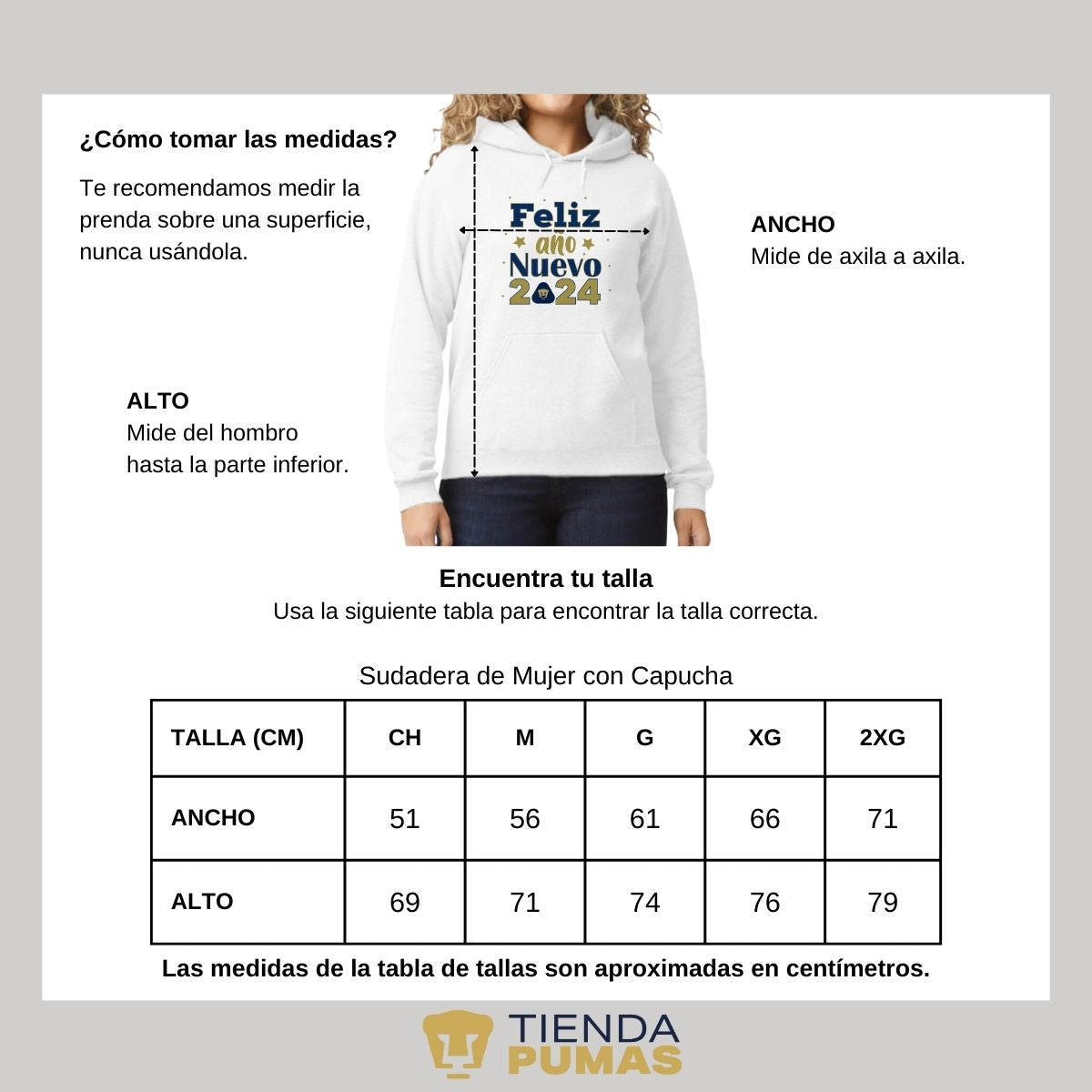 Sudadera Para Mujer Hoodie Pumas UNAM Feliz Año Nuevo