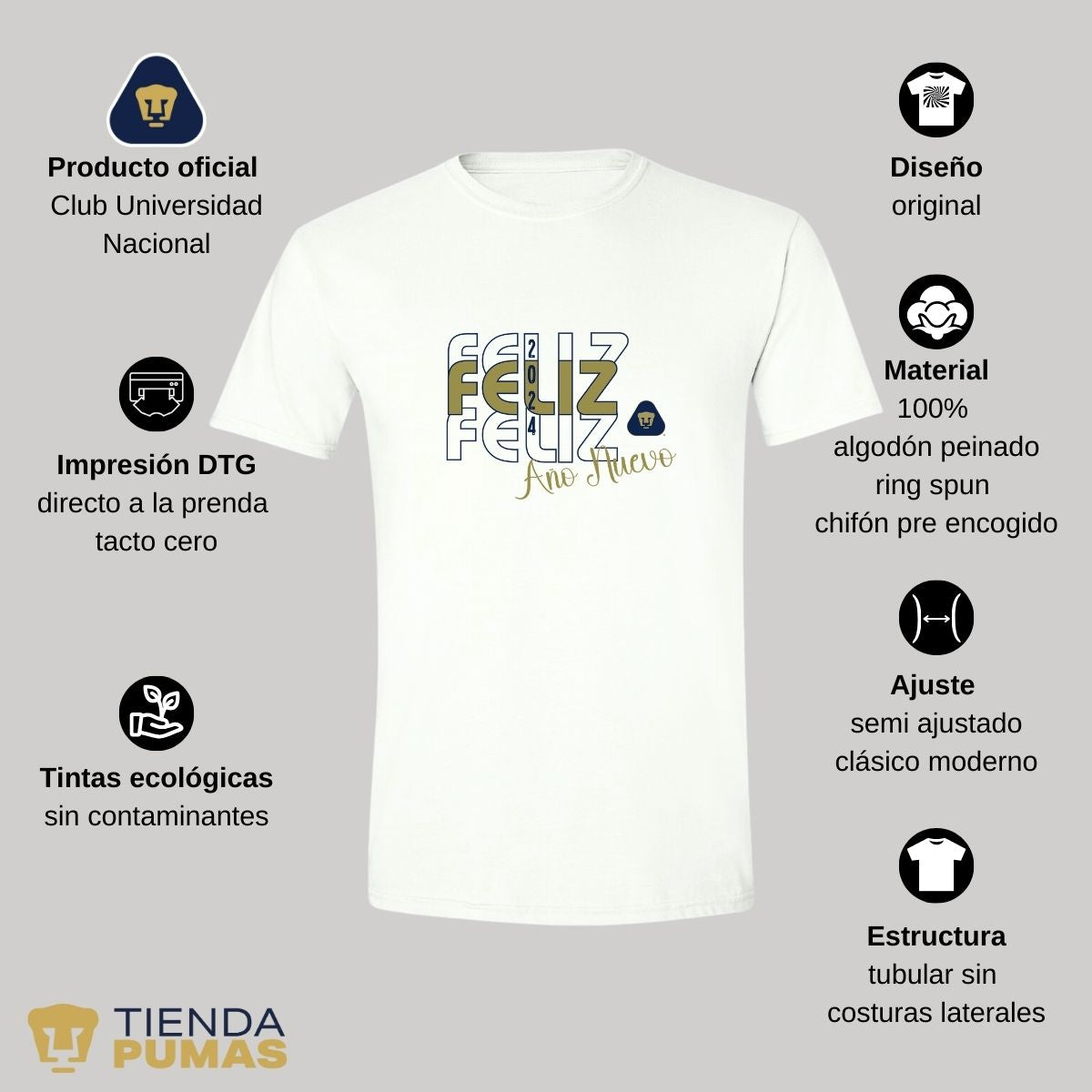 Playera Navideña Hombre Pumas UNAM Nuevo Año