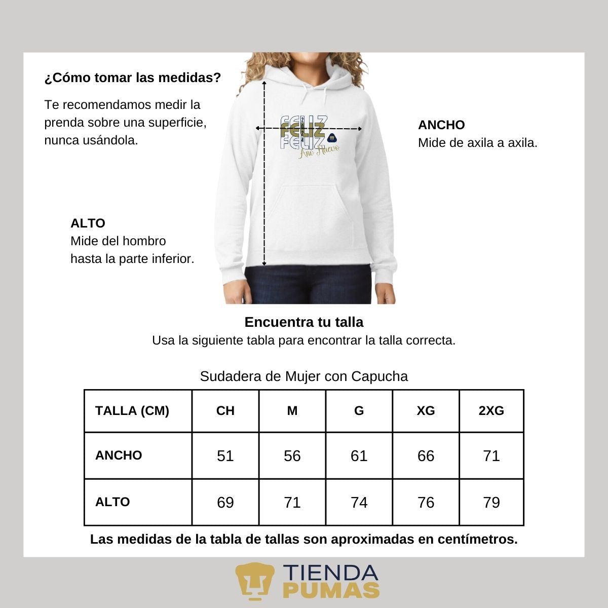 Sudadera Para Mujer Hoodie Pumas UNAM Nuevo Año