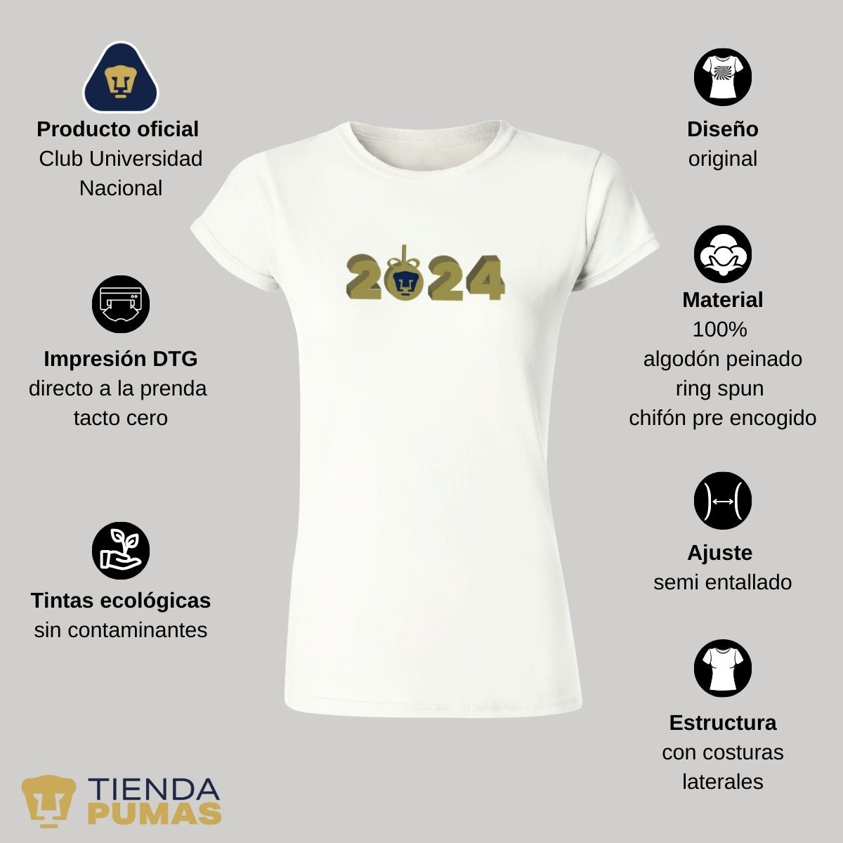 Playera Navideña Mujer Pumas UNAM Año Nuevo