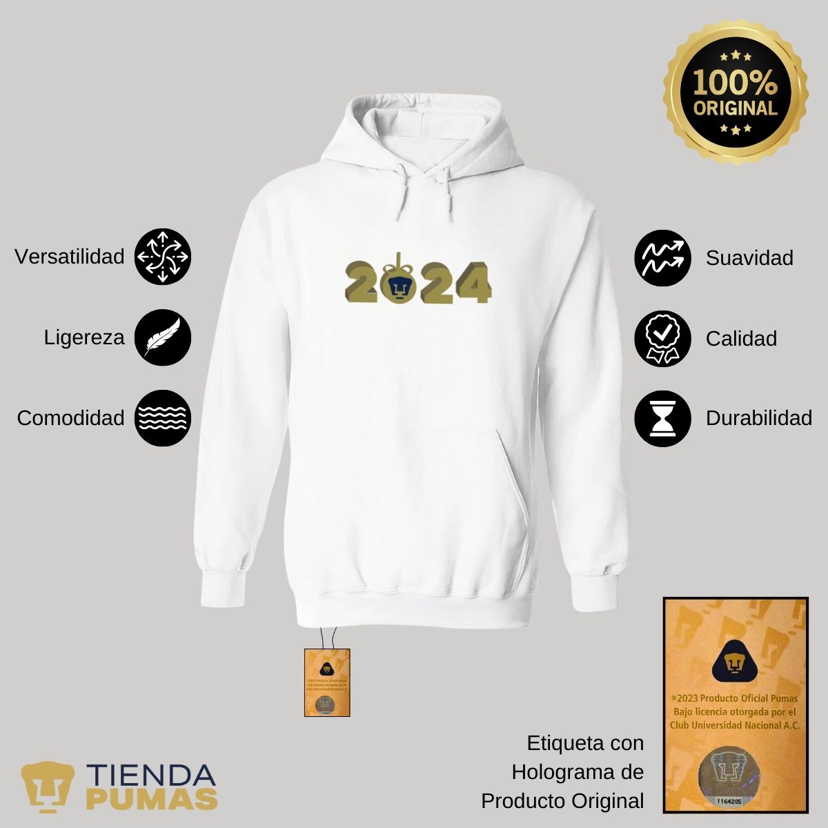 Sudadera Hombre Hoodie Pumas UNAM Año Nuevo