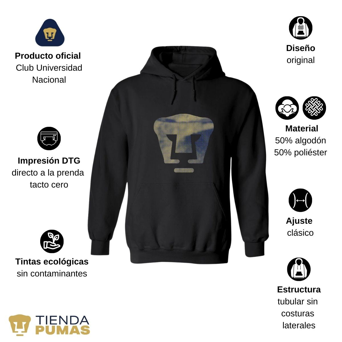 Sudadera Hombre Hoodie Pumas UNAM Logo