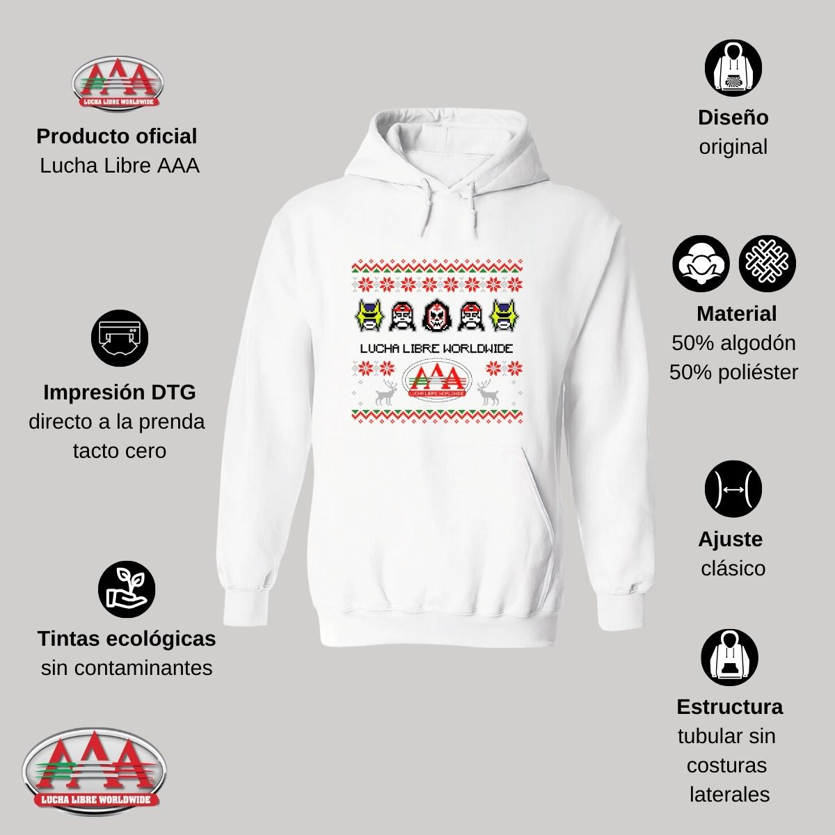 Sudadera Mujer Hoodie Lucha Libre AAA Luchadores Navideña