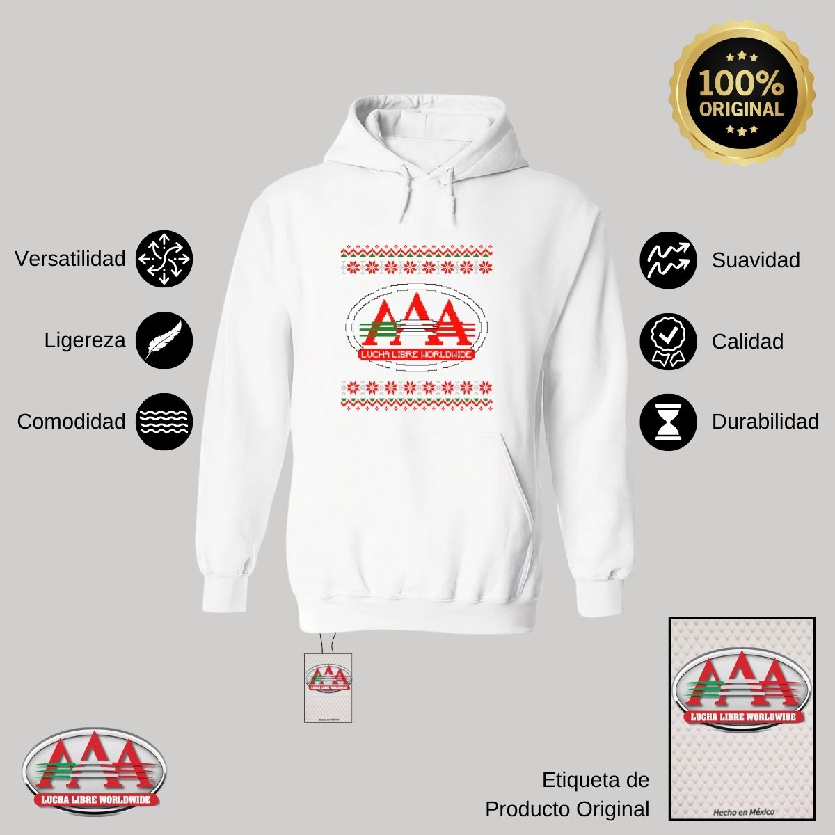 Sudadera Hombre Hoodie Lucha Libre AAA Logo Navideña