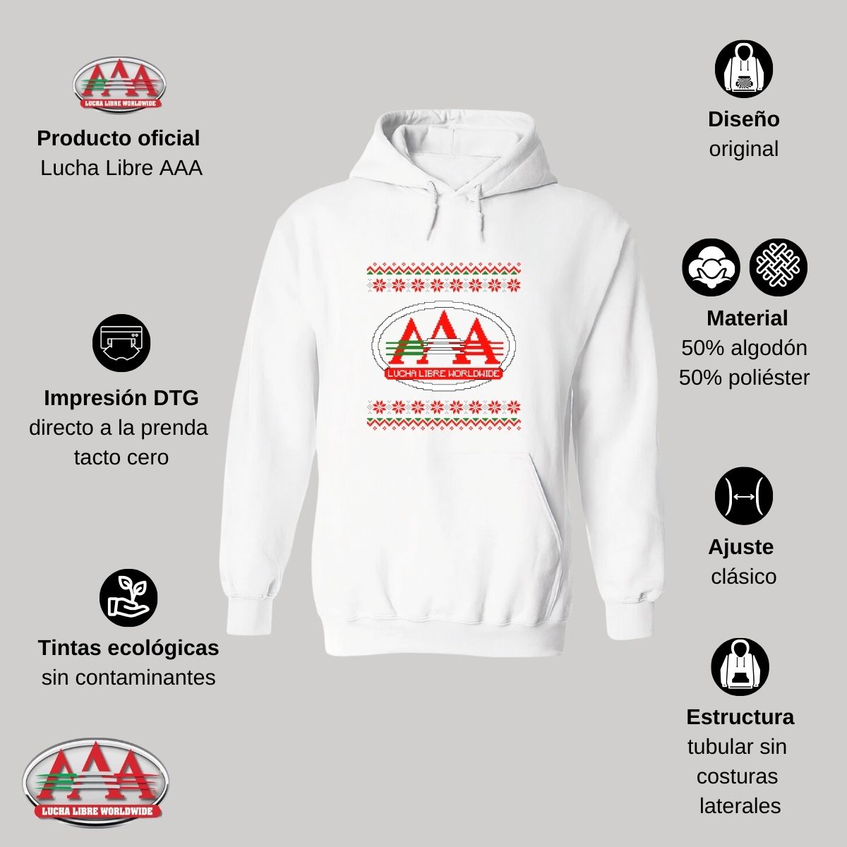 Sudadera Hombre Hoodie Lucha Libre AAA Logo Navideña