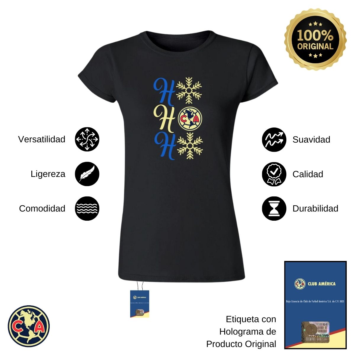 Playera Navideña Mujer América Ho Ho Ho