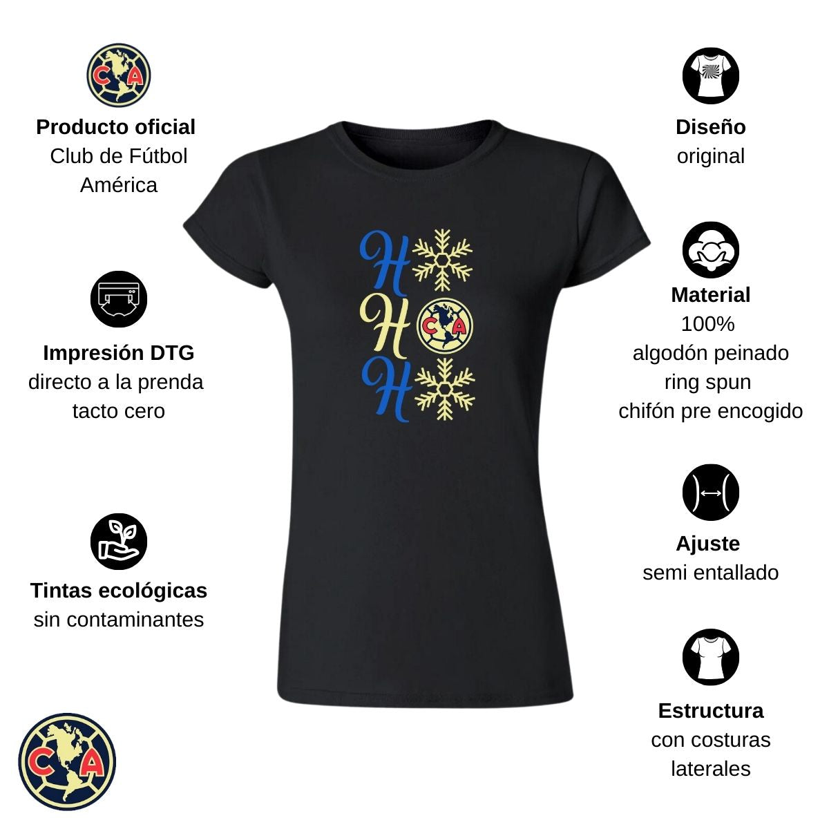 Playera Navideña Mujer América Ho Ho Ho