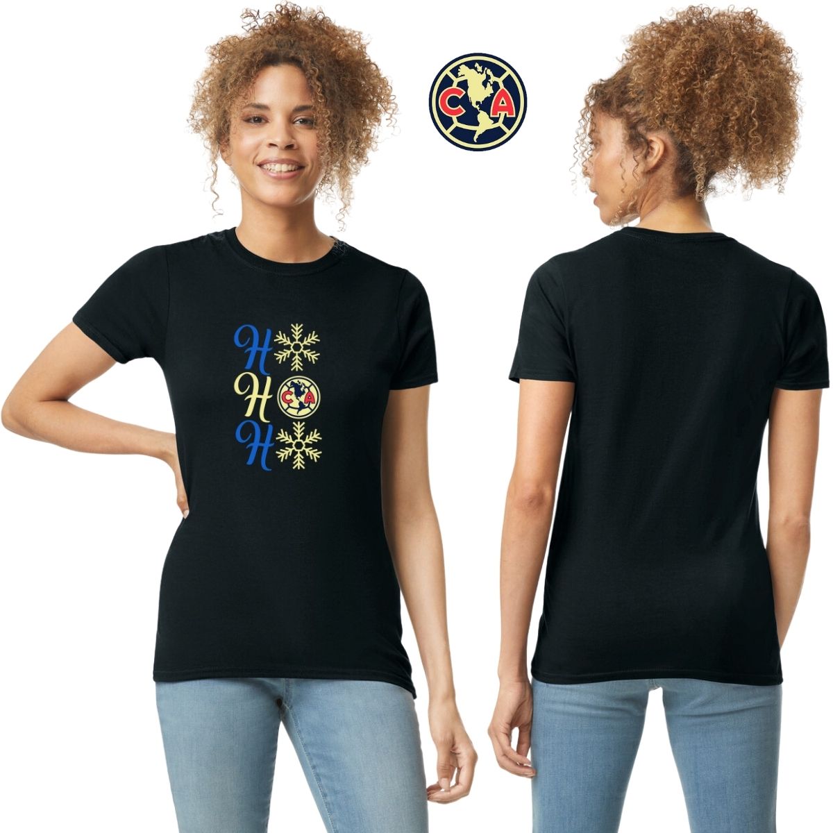 Playera Navideña Mujer América Ho Ho Ho