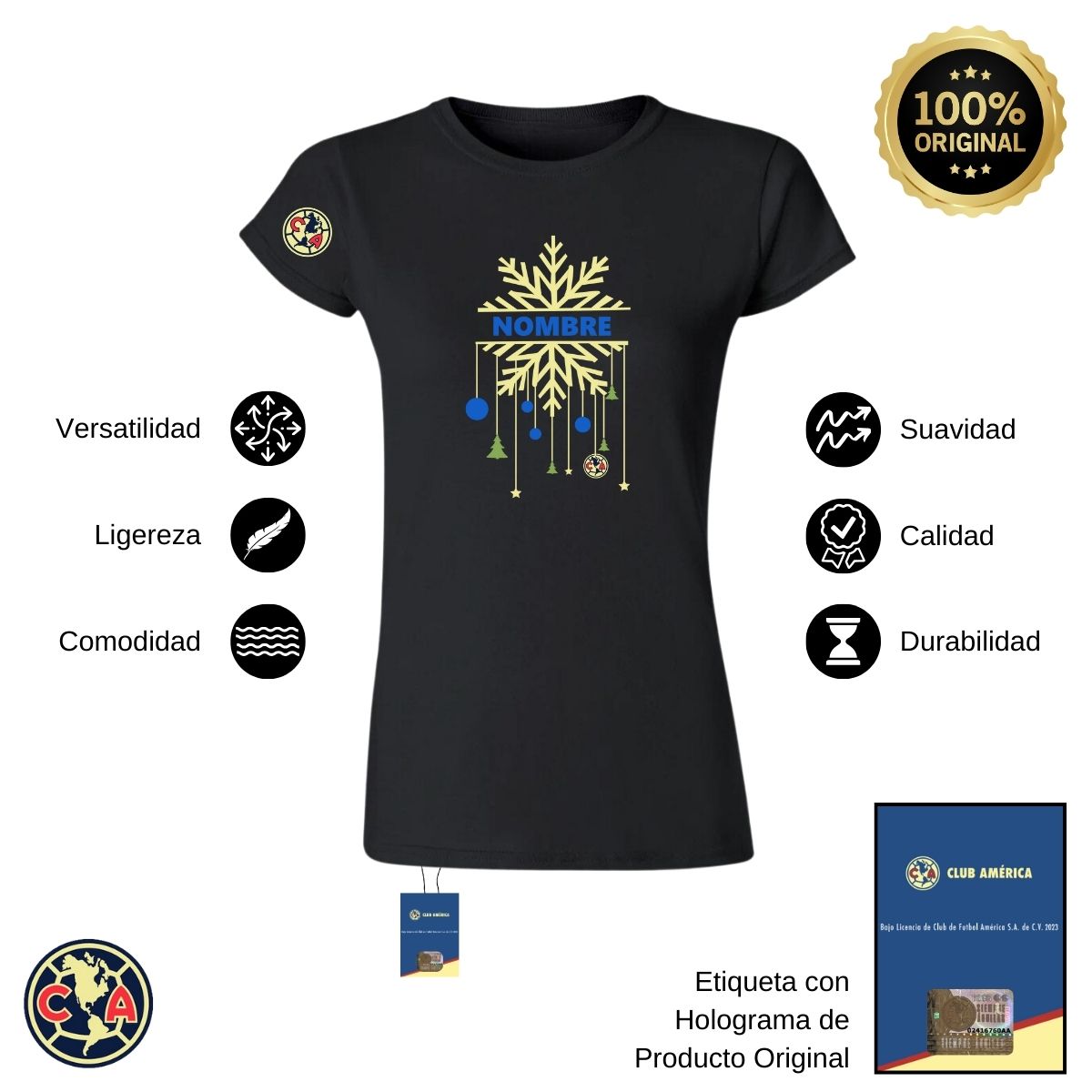 Playera Navideña Personalizada Mujer América Copo