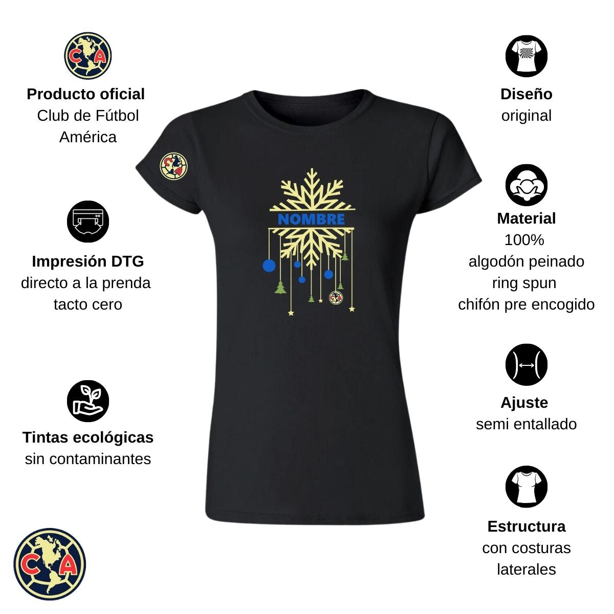 Playera Navideña Personalizada Mujer América Copo