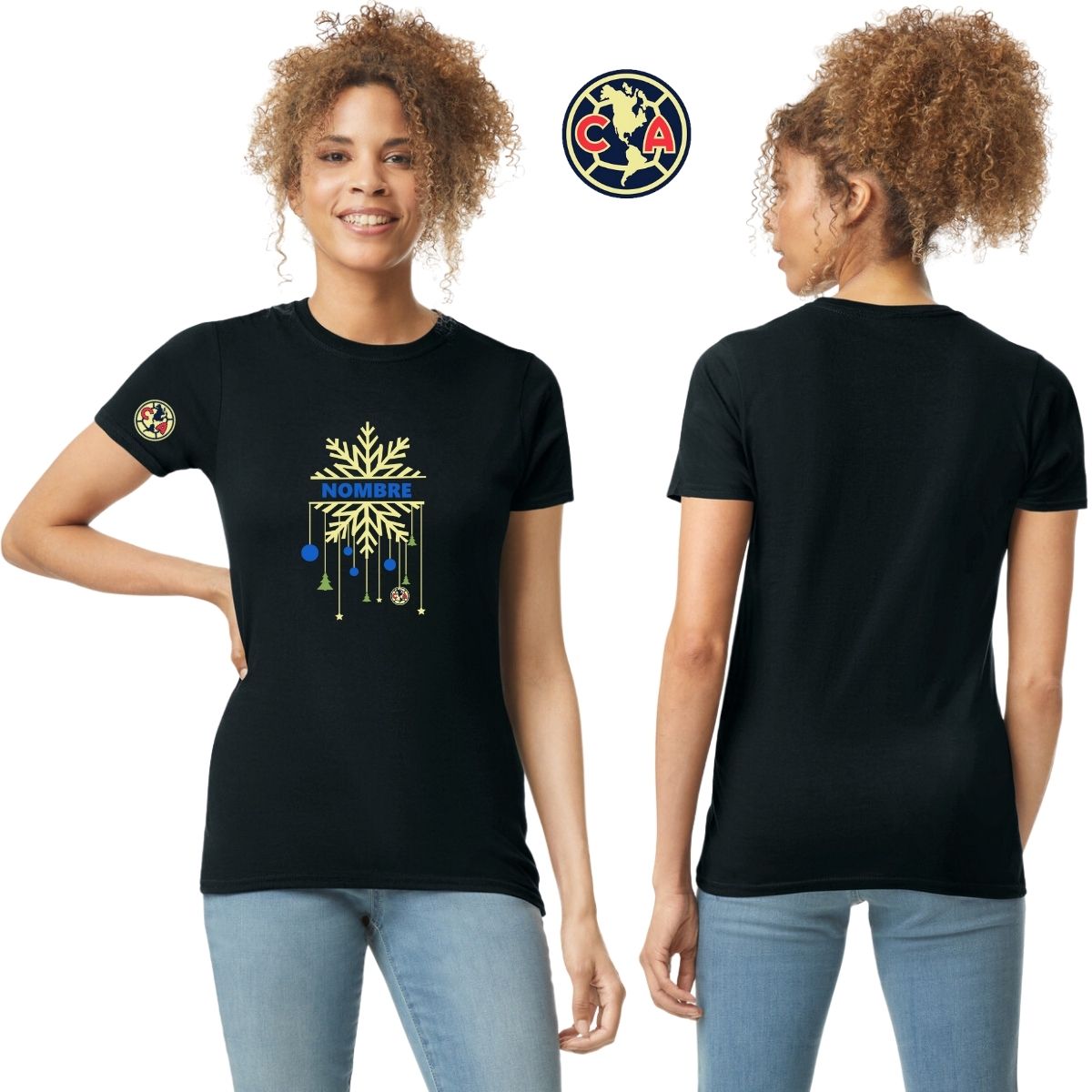 Playera Navideña Personalizada Mujer América Copo