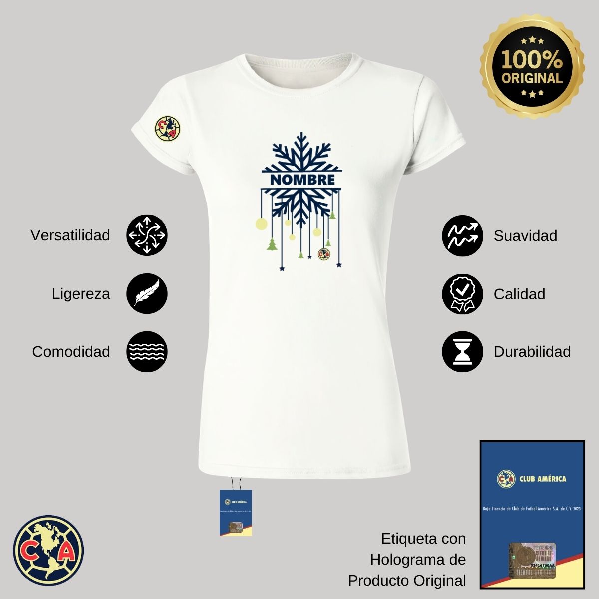 Playera Navideña Personalizada Mujer América Copo