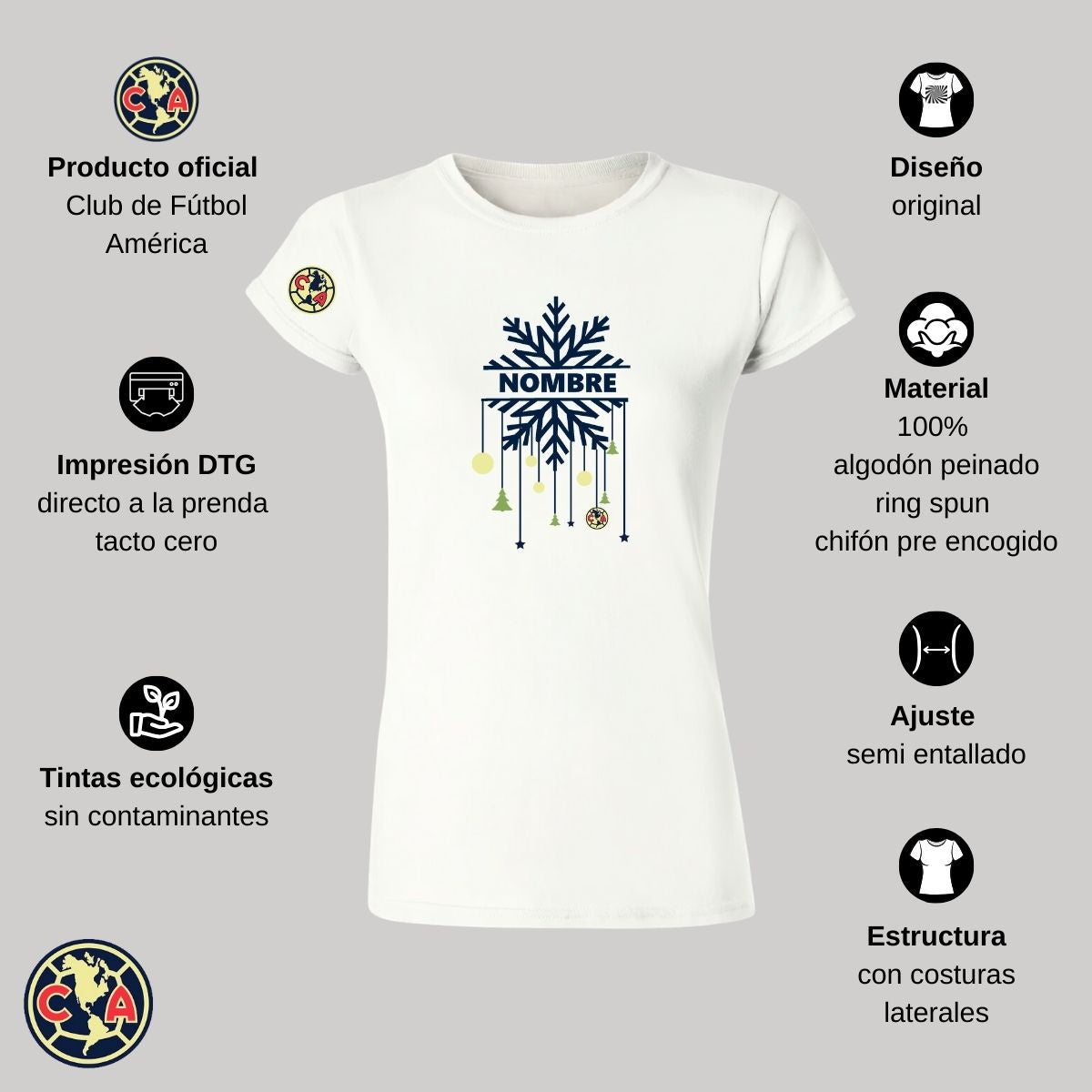 Playera Navideña Personalizada Mujer América Copo