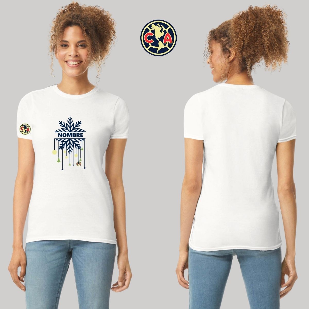 Playera Navideña Personalizada Mujer América Copo