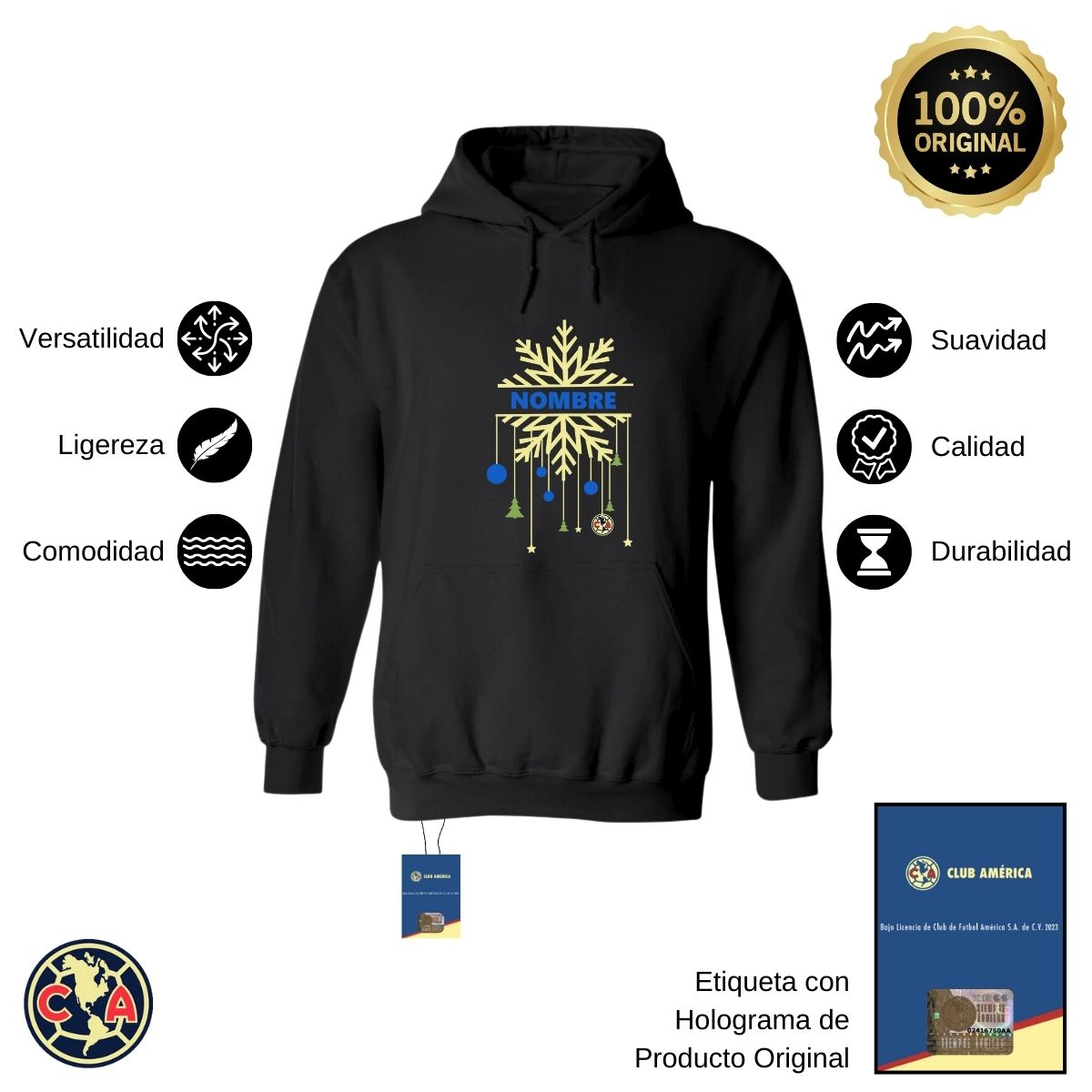 Sudadera Navideña Hombre Hoodie América Copo