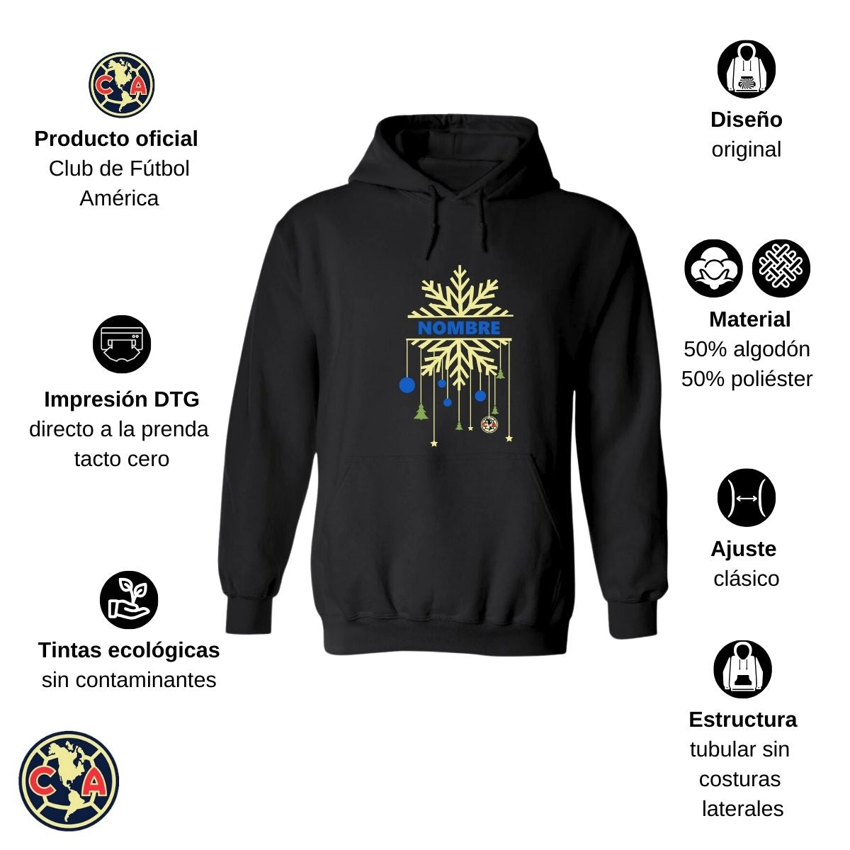 Sudadera Navideña Hombre Hoodie América Copo