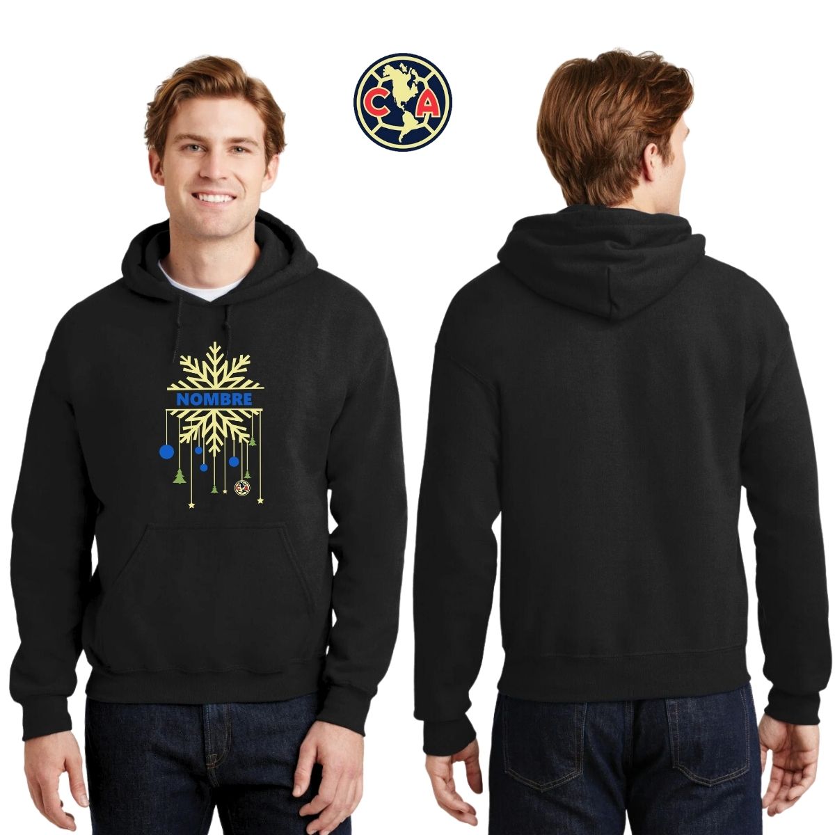 Sudadera Navideña Hombre Hoodie América Copo