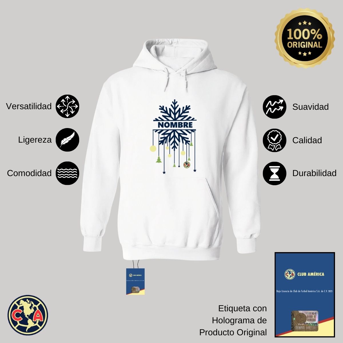 Sudadera Navideña Hombre Hoodie América Copo