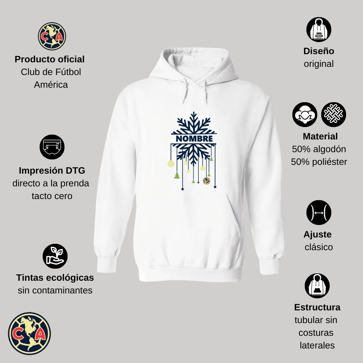 Sudadera Navideña Hombre Hoodie América Copo