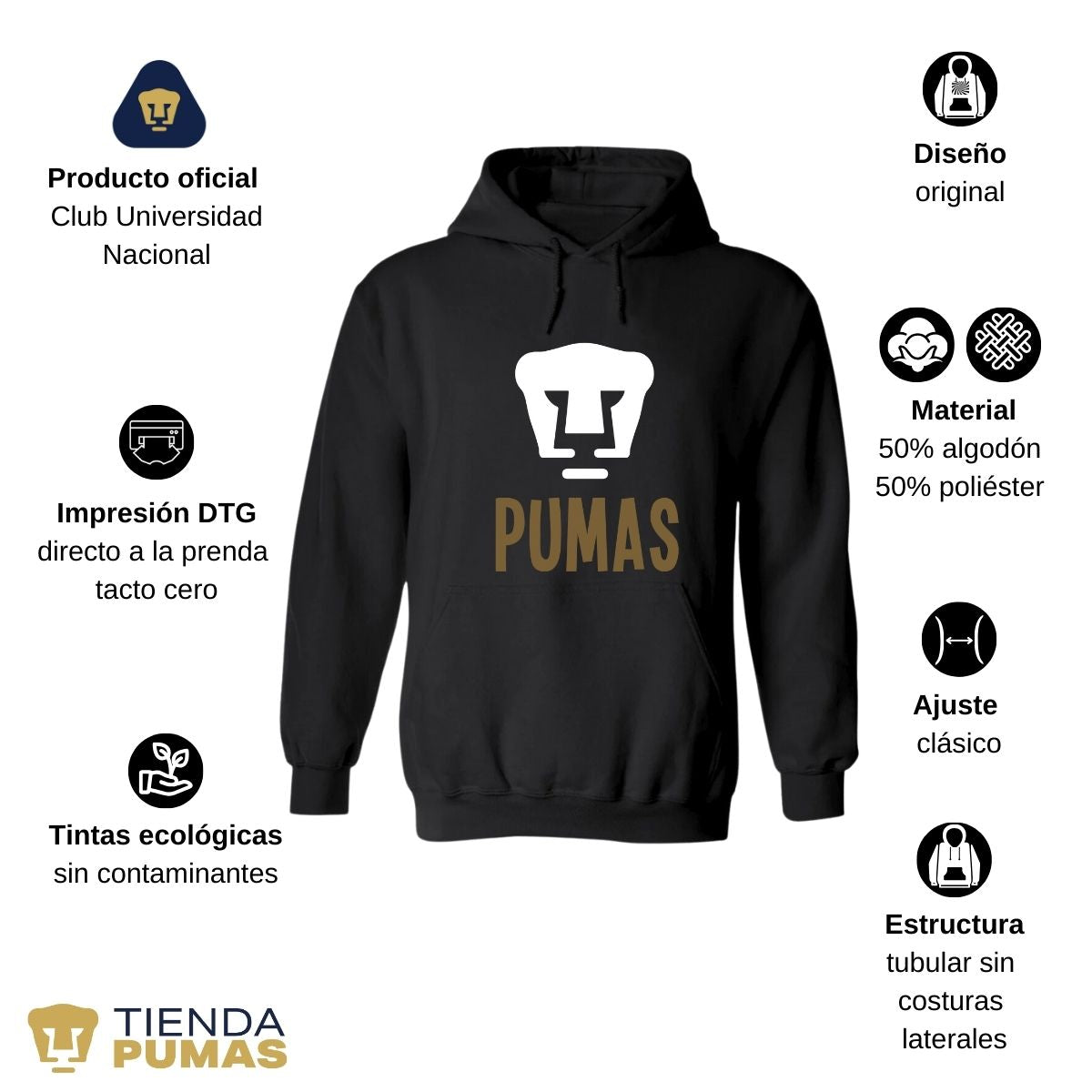 Sudadera Hombre Hoodie Pumas UNAM Logo Pumas