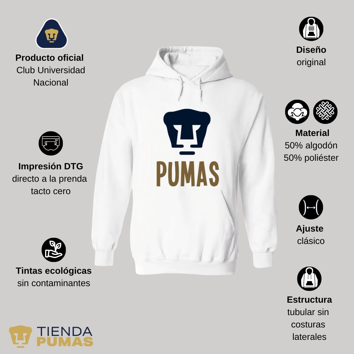 Sudadera Hombre Hoodie Pumas UNAM Logo Pumas