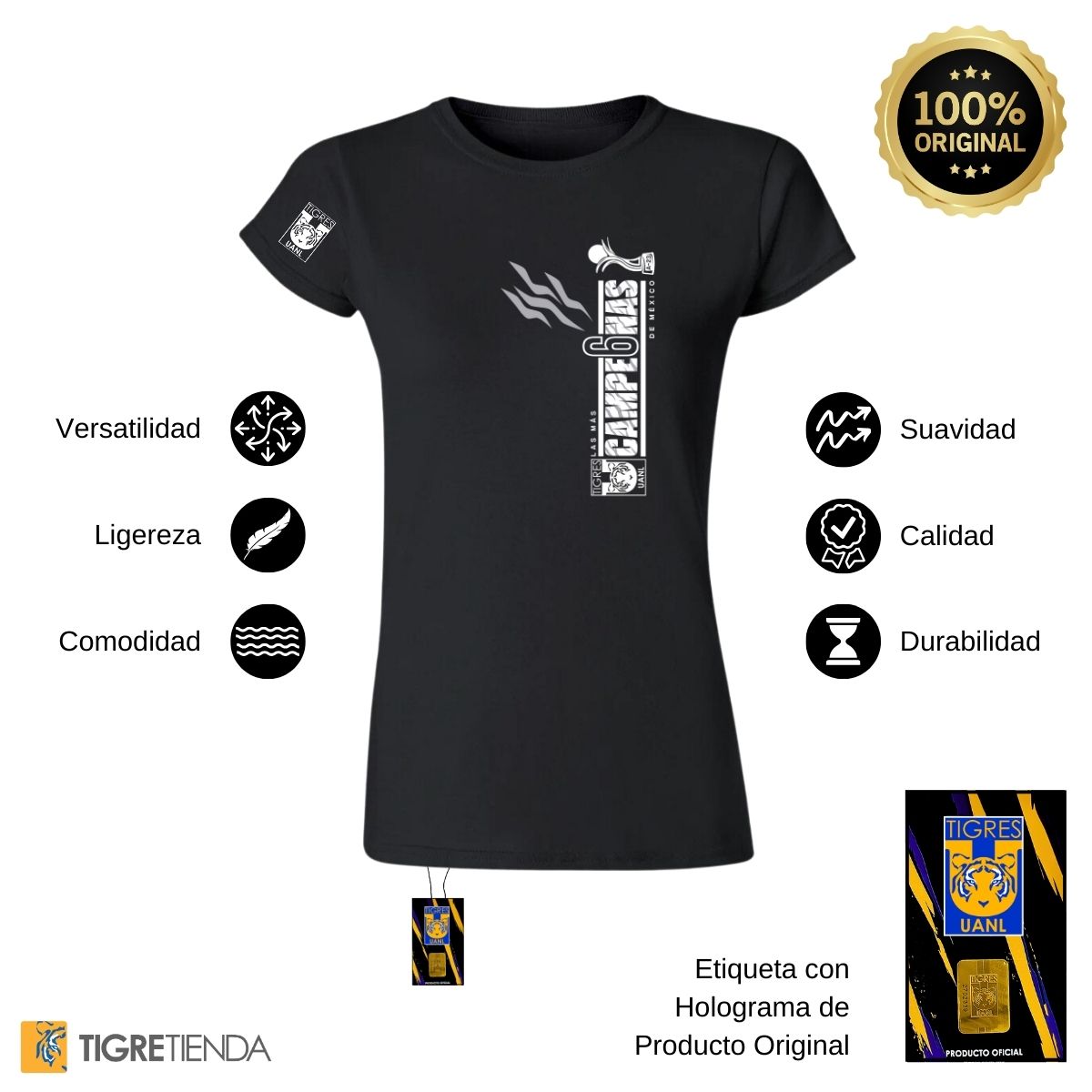 Playera Mujer Tigres UANL Amazonas Campeonas Liga MX 2023