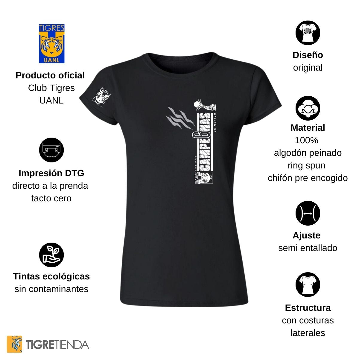 Playera Mujer Tigres UANL Amazonas Campeonas Liga MX 2023