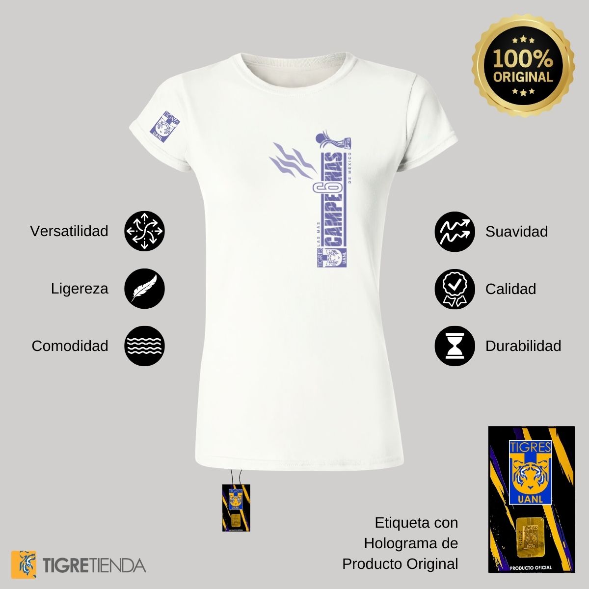 Playera Mujer Tigres UANL Amazonas Campeonas Liga MX 2023