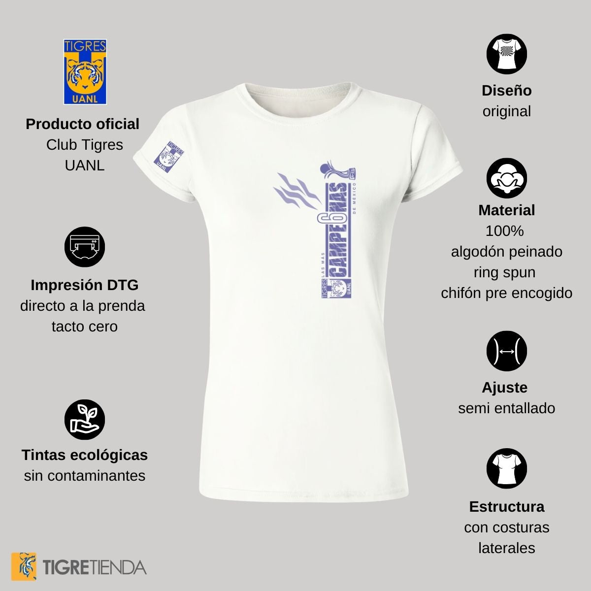 Playera Mujer Tigres UANL Amazonas Campeonas Liga MX 2023