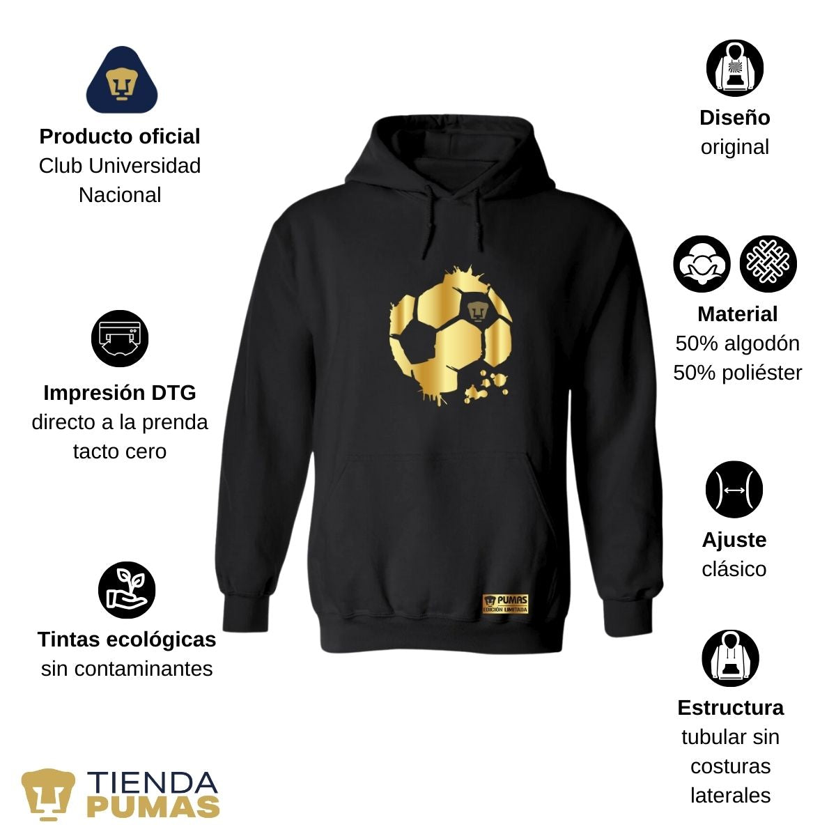 Sudadera Pumas UNAM Deportiva Hombre Hoodie Edición Limitada 2